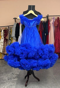 G237 (2),Luxury Royal Blue Puffy  Mother Daughter Shoot Gown,  Size - (XS-30 to XXL-42)