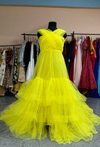 G99, Yellow Ruffled Maternity Shoot Trail Gown, Size(All)pp