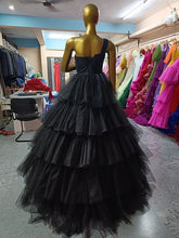 Load image into Gallery viewer, G937, Black One Shoulder Ruffle Ball Gown, Size(All)