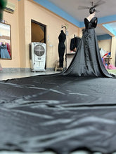 Load image into Gallery viewer, G550 (3), Black satin slit cut prewedding shoot long trail gown, Size (All)