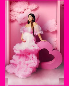 G1033, Pink Puffy Cloud Shoot Trail Gown, (All Sizes)pp