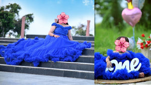 G237 (2),Luxury Royal Blue Puffy  Mother Daughter Shoot Gown,  Size - (XS-30 to XXL-42)