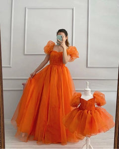 G778, Orange Ruffled Mother-Daughter Shoot Gown, Size(All)pp
