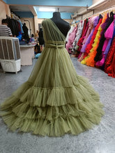 Load image into Gallery viewer, G845, Green Ruffled Prewedding Shoot  Gown, Size (All)