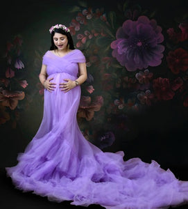G77(7), Lavender Frilled  Maternity Shoot  Trail Gown, Size (All)