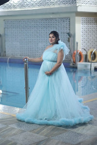 G119, Ice Blue One Shoulder Maternity Gown, Size (ALL)