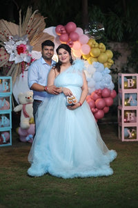 G119, Ice Blue One Shoulder Maternity Gown, Size (ALL)