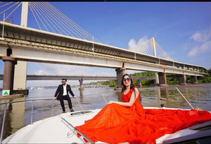 G575(3) , Red One Shoulder Prewedding Shoot Long Trail Gown, (All Sizes)