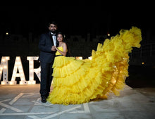 Load image into Gallery viewer, G640 (2), Luxury Yellow Ruffle Long Trail Ball Gown,  Size - (All)