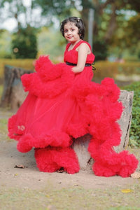 G768, Red Tube Ruffled Mother Daughter Gown Size, (All)