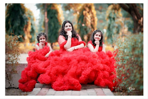 G768, Red Tube Ruffled Mother Daughter Gown Size, (All)