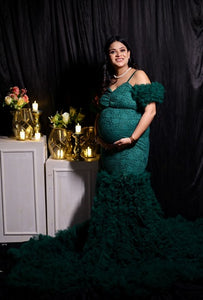 G1035, Bottle Green  Long Trail Body Fit Gown (All Sizes)