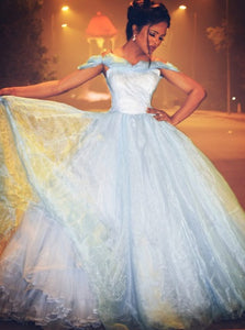 G538, Luxury Sky Blue Cindrella Princess Big Ball Gown, Size (XS-30 to L-38)