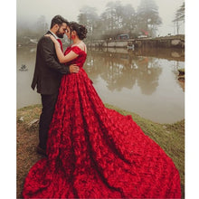 Load image into Gallery viewer, G437, Luxury Red Lace Foral PreWedding Long trail Gowns, Size (XS-30 to L-38)