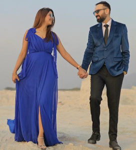 G338, Royal Blue Slit Cut Long Trail Prewedding Shoot Gown Size(All)