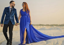 Load image into Gallery viewer, G338, Royal Blue Slit Cut Long Trail Prewedding Shoot Gown Size(All)