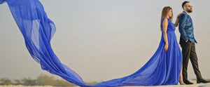 G338, Royal Blue Slit Cut Long Trail Prewedding Shoot Gown Size(All)