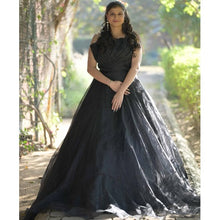 Load image into Gallery viewer, g1152, Black Tube Top Ruffle Sleeves Trail Shoot Gown, Size (ALL)