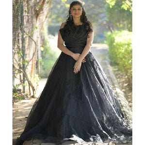 g1152, Black Tube Top Ruffle Sleeves Trail Shoot Gown, Size (ALL)