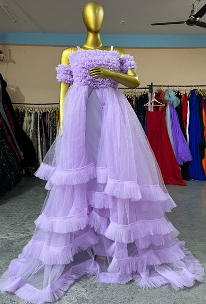 g3255  Lavender Frilled Maternity Shoot  Trail Gown, Size (All)pp
