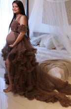 Load image into Gallery viewer, G926, Brown Ruffled Maternity Shoot Gown, Size (All)pp