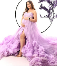 Load image into Gallery viewer, G2400, Lavender Ruffled Frill Maternity Shoot  Trail Gown, Size (All)