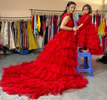 Load image into Gallery viewer, G4040 , Mother Daughter Red Ruffle Long Trail Shoot Gown, Size (All)