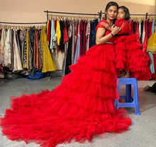 Load image into Gallery viewer, G4040 , Mother Daughter Red Ruffle Long Trail Shoot Gown, Size (All)
