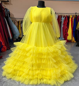 G557, Yellow multi-layered frill  Dress, Size(All)