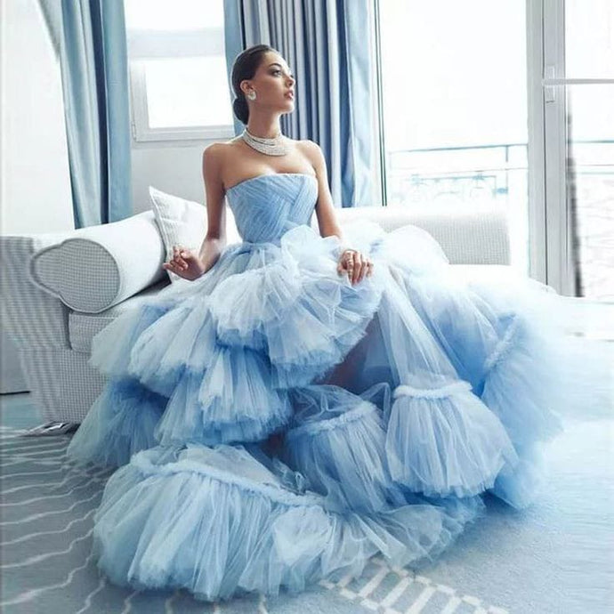 G3012, Cyan Blue Frilled Prewedding Shoot Gown (All Sizes)pp