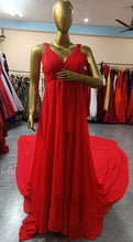 Load image into Gallery viewer, G438 (3), Red Slit Cut Prewedding Long Trail Gown, Size (All)