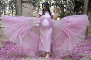 G2119 (2), Dusty Lavender Frilled Maternity Shoot Trail Gown, Size (All)