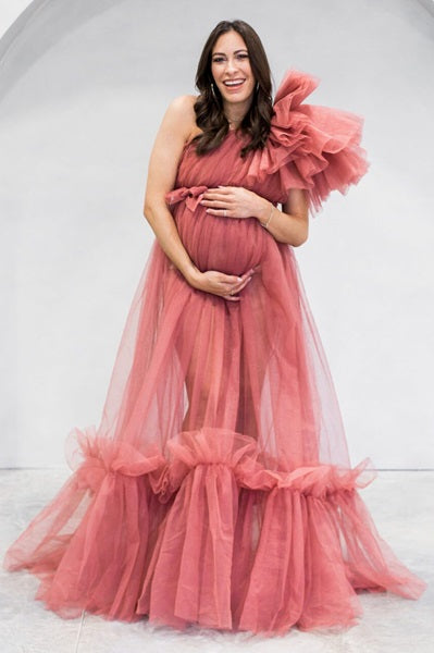 G3014 , Watermelon Maternity One Shoulder Gown, Size (ALL)pp