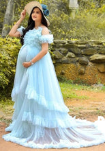 Load image into Gallery viewer, G325, Ice Blue Ruffled Maternity Shoot  Gown, Size (ALL)