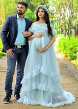 Load image into Gallery viewer, G325, Ice Blue Ruffled Maternity Shoot  Gown, Size (ALL)