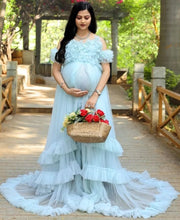 Load image into Gallery viewer, G325, Ice Blue Ruffled Maternity Shoot  Gown, Size (ALL)