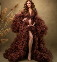 Load image into Gallery viewer, G3021 , Darkest Brown Ruffled Maternity Shoot Gown With Inner, Size (All) pp