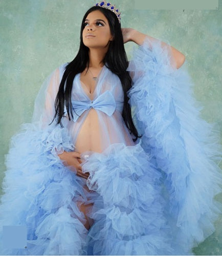 G3024,  Blue Frilled Maternity Shoot Gown (All Sizes)pp