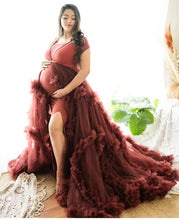 Load image into Gallery viewer, G2112, Dark Wine Ruffled Maternity Shoot Trail Gown, Size (All Sizes)pp