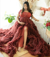 Load image into Gallery viewer, G2112, Dark Wine Ruffled Maternity Shoot Trail Gown, Size (All Sizes)pp