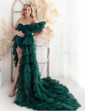 Load image into Gallery viewer, G3031 (2), Bottle Green Ruffled Maternity Shoot  Gown, Size (All)PP