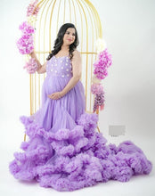 Load image into Gallery viewer, G2400, Lavender Ruffled Frill Maternity Shoot  Trail Gown, Size (All)