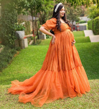 Load image into Gallery viewer, G3041,  Luxury Orange Frill Maternity Shoot Trail  Gown, Size(All)pp