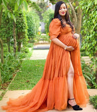 Load image into Gallery viewer, G3041,  Luxury Orange Frill Maternity Shoot Trail  Gown, Size(All)pp