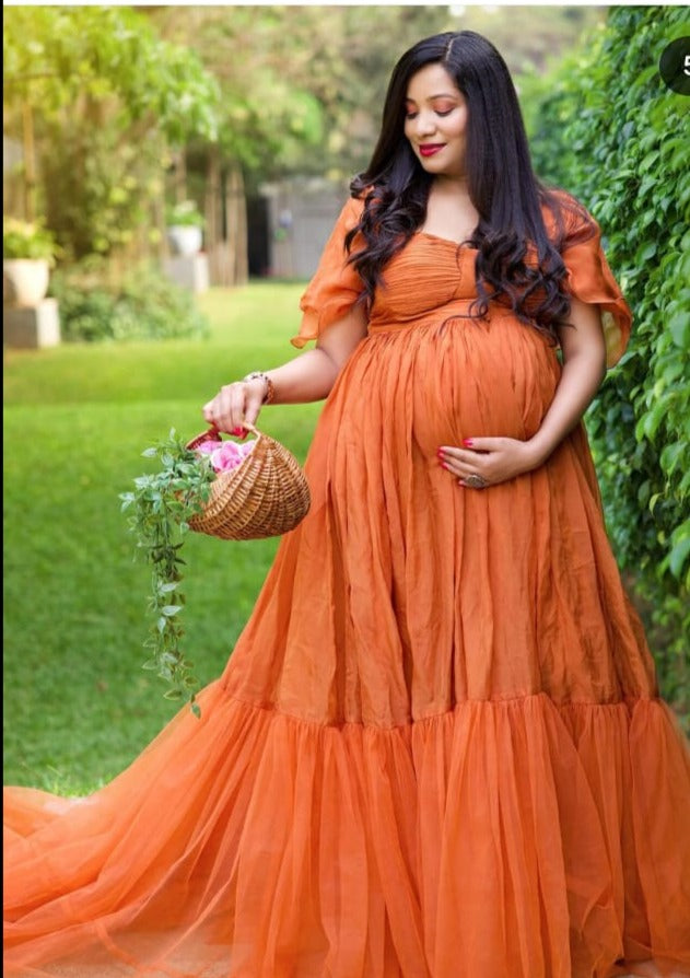 G3041, Luxury Orange Frill Maternity Shoot Trail Gown, Size(All)pp Style Icon www.dressrent.in G3041, Luxury Orange Frill Maternity Shoot Trail Gown, Size(All)pp Style Icon www.dressrent.in