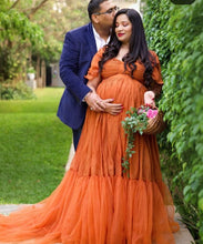 Load image into Gallery viewer, G3041,  Luxury Orange Frill Maternity Shoot Trail  Gown, Size(All)pp