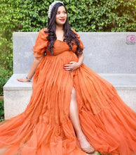 Load image into Gallery viewer, G3041,  Luxury Orange Frill Maternity Shoot Trail  Gown, Size(All)pp