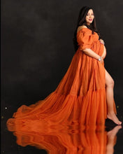 Load image into Gallery viewer, G3041,  Luxury Orange Frill Maternity Shoot Trail  Gown, Size(All)pp