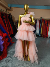 Load image into Gallery viewer, G1143, Peach TubeTop Front Short Frilled long Trail Shoot Gown Size (All)