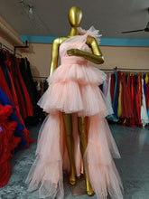 Load image into Gallery viewer, G1143, Peach TubeTop Front Short Frilled long Trail Shoot Gown Size (All)